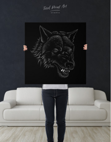 Black and White Wolf Drawing Canvas Wall Art - image 6