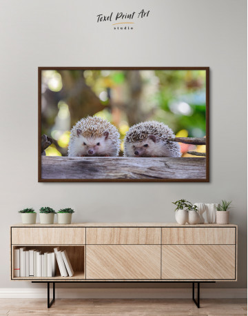 Framed Couple of Two Hedgehogs on Tree Canvas Wall Art - image 3
