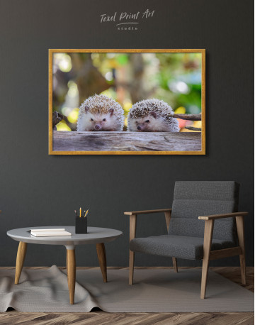 Framed Couple of Two Hedgehogs on Tree Canvas Wall Art - image 4