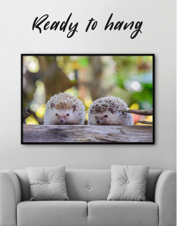 Framed Couple of Two Hedgehogs on Tree Canvas Wall Art