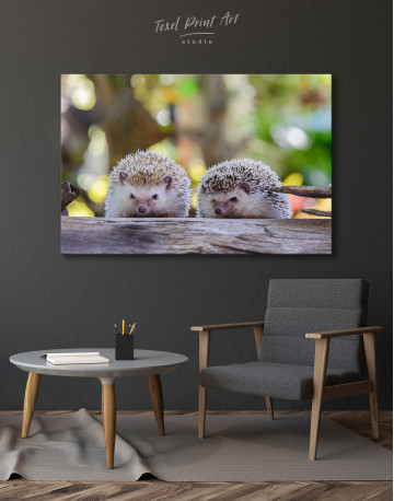 Couple of Two Hedgehogs on Tree Canvas Wall Art - image 4
