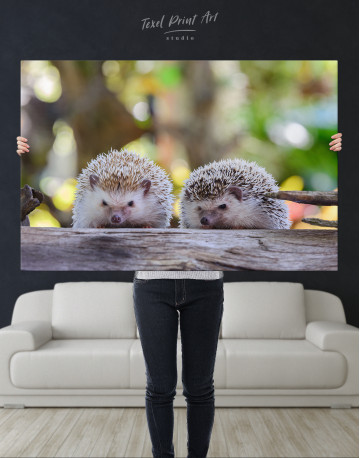 Couple of Two Hedgehogs on Tree Canvas Wall Art - image 9