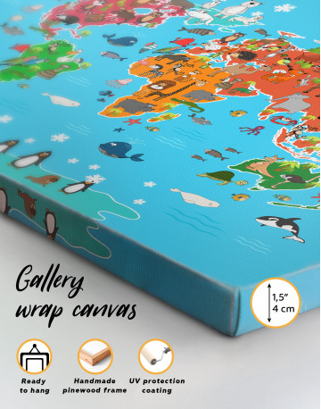 Blue Animals World Map for Kids Canvas Wall Art - image 9