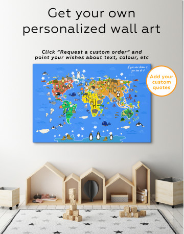 Blue Animals World Map for Kids Canvas Wall Art - image 7