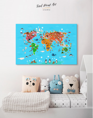 Blue Animals World Map for Kids Canvas Wall Art - image 6