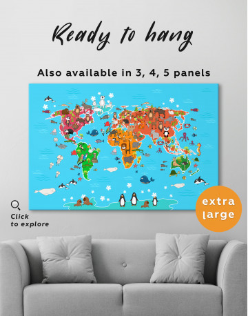 Blue Animals World Map for Kids Canvas Wall Art - image 8