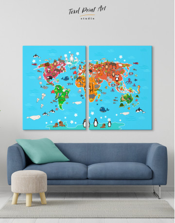 Blue Animals World Map for Kids Canvas Wall Art - image 2