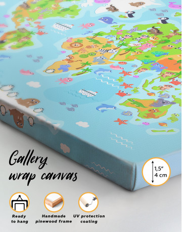 Children's World Map with Animals Canvas Wall Art - image 3