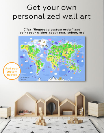 Children's World Map with Animals Canvas Wall Art - image 5