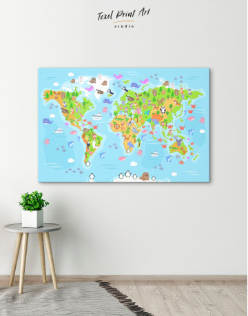 Children's World Map with Animals Canvas Wall Art - image 6