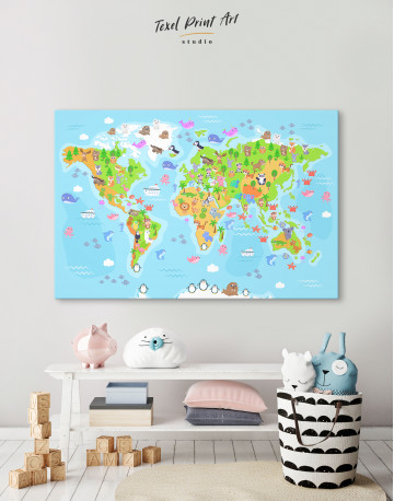 Children's World Map with Animals Canvas Wall Art - image 7