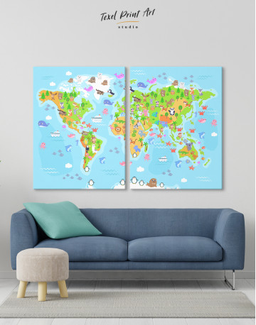 Children's World Map with Animals Canvas Wall Art - image 2