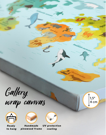 World Map with Animals Canvas Wall Art - image 2