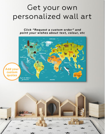 World Map with Animals Canvas Wall Art - image 3