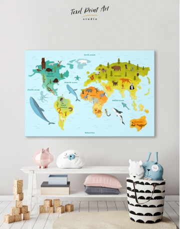 World Map with Animals Canvas Wall Art - image 6