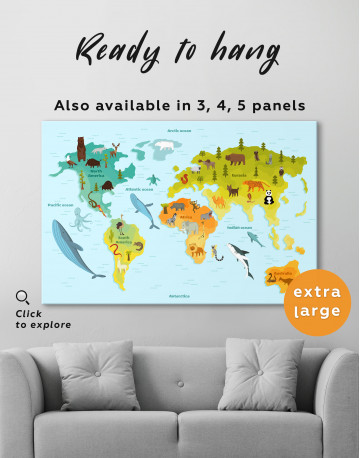 World Map with Animals Canvas Wall Art - image 7