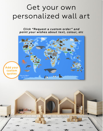 Blue World Map with Animals Canvas Wall Art - image 6