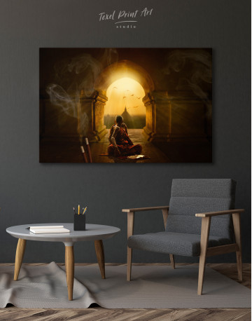 Praying Meditating Inside Buddhist Temple Canvas Wall Art - image 4