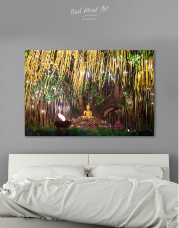 Buddha Statue with Candle Light Canvas Wall Art