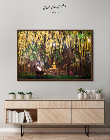 Framed Buddha Statue with Candle Light Canvas Wall Art - image 3