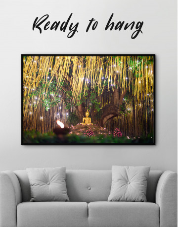 Framed Buddha Statue with Candle Light Canvas Wall Art