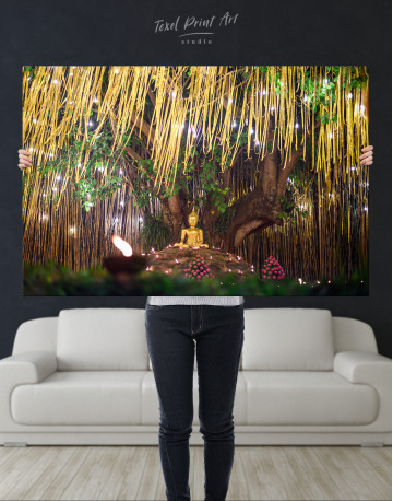 Buddha Statue with Candle Light Canvas Wall Art - image 1