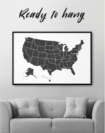 Framed Black and White USA Map Canvas Wall Art