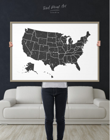 Framed Black and White USA Map Canvas Wall Art - image 3