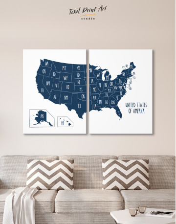 Blue USA Map with States Canvas Wall Art - image 1