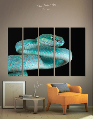 5 Panels Blue Viper Snake Canvas Wall Art