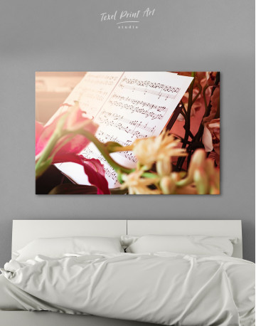 Flowers and Music Notes Canvas Wall Art