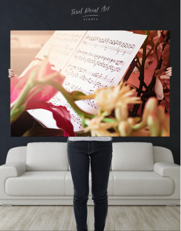 Flowers and Music Notes Canvas Wall Art - image 1
