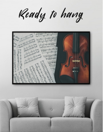 Framed Violin and Music Notes Canvas Wall Art