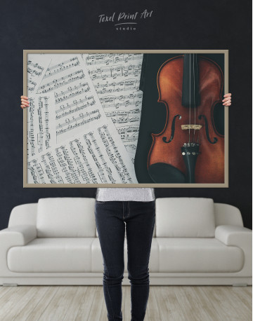 Framed Violin and Music Notes Canvas Wall Art - image 1