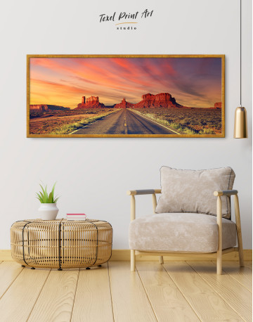 Framed Road to Monument Valley at Sunset Panoramic Canvas Wall Art - image 3