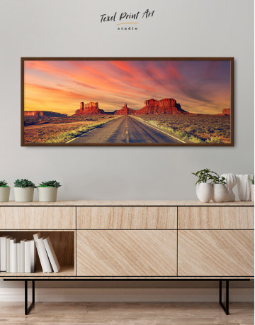 Framed Road to Monument Valley at Sunset Panoramic Canvas Wall Art - image 4