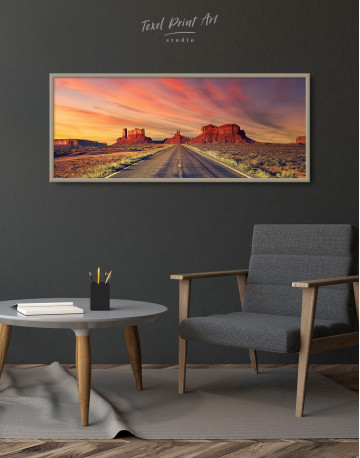 Framed Road to Monument Valley at Sunset Panoramic Canvas Wall Art - image 2