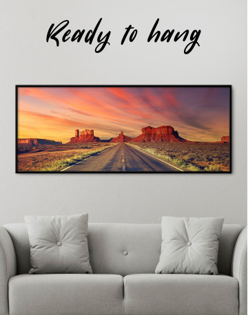 Framed Road to Monument Valley at Sunset Panoramic Canvas Wall Art