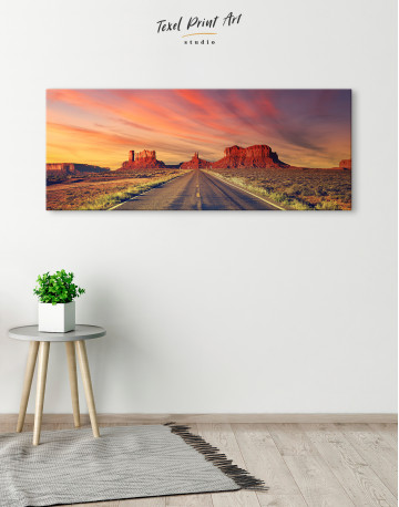 Road to Monument Valley at Sunset Panoramic Canvas Wall Art - image 1