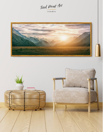 Framed Panoramic Mountain Sunset Canvas Wall Art - image 2