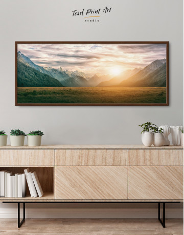 Framed Panoramic Mountain Sunset Canvas Wall Art - image 3
