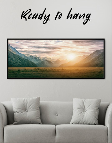 Framed Panoramic Mountain Sunset Canvas Wall Art
