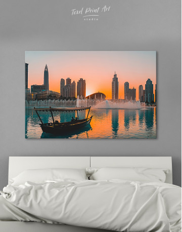 Sunset Dubai Fountain View Canvas Wall Art