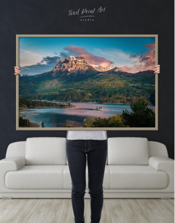 Framed Huge Mountain Covered in Vegetation Canvas Wall Art - image 1