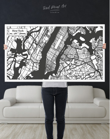 New York USA City Map in Black and White Canvas Wall Art - image 7