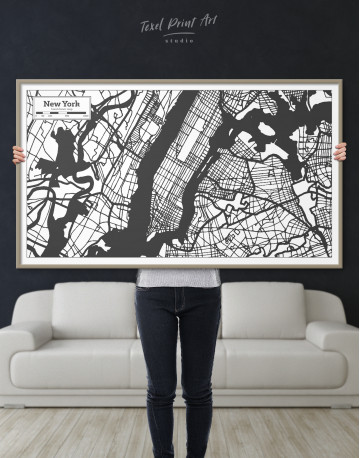 Framed New York USA City Map in Black and White Canvas Wall Art - image 3