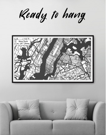 Framed New York USA City Map in Black and White Canvas Wall Art - image 2