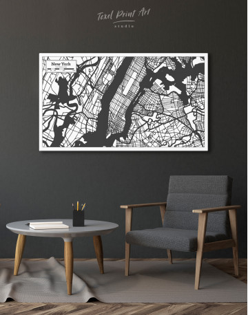 New York USA City Map in Black and White Canvas Wall Art - image 5
