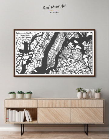 Framed New York USA City Map in Black and White Canvas Wall Art