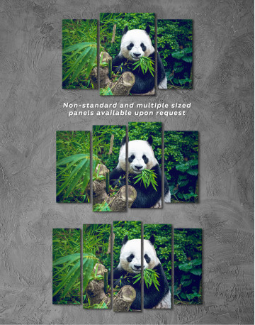 Giant Panda Bear Eating Bamboo Canvas Wall Art - image 1